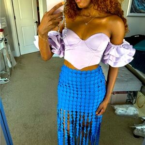 Lilac off the shoulder Bardot bustier ruffle crop top
